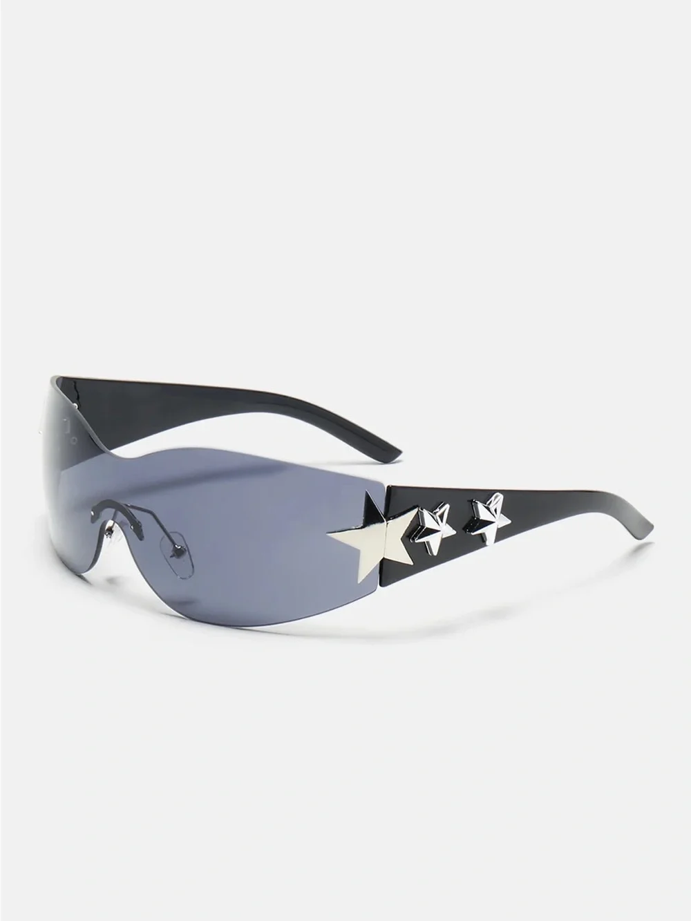 Fashion Nova Black Shield Sunglasses with Silver Star Details